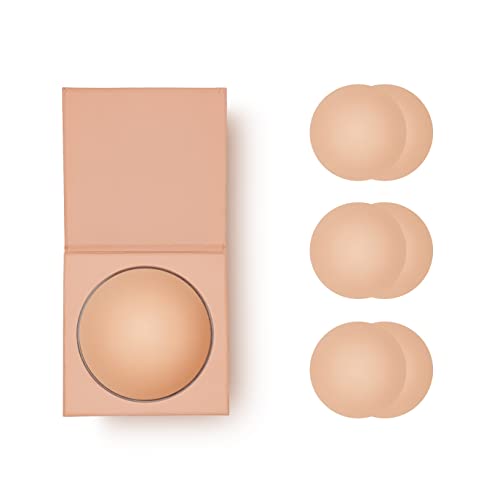 Niply Cache tétons réutilisables en Silicone antiallergique Invisible pour Femme (3 Couleurs, 8cm)| Boite de Transport & 3 Paires| Couvre Mamelon Adhésif Seins Invisible Femme Ecologique Discret