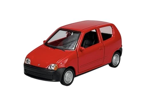 Welly - Modellino Auto Fiat Seicento Rosso Circa 1/34-1/39 in Metallo, Modello Pressofuso, Nuovo in Scatola