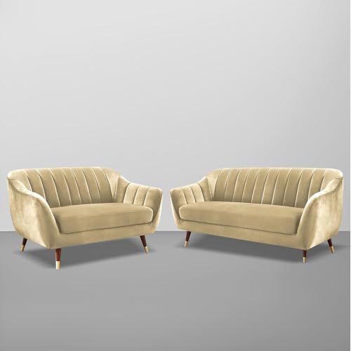 Image of Atticus 3+2 Seater Sofa Set for Living Room (Cream Colour) Premium Fabric Sofa