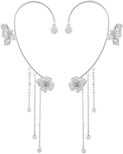 YOOUS Papillon Fleurs Gland Boucles Doreilles Brillant Zircon Papillon Oreille Clip Pas De Piercing Papillon Oreille Clips Zircon Fleur De Prunier Boucles Doreilles Cadeaux pour Femmes Filles Cover