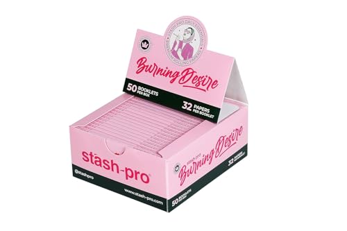 Image of Stash-Pro Burning Desire Rolling Papers - King Size Slim - Pink Pack - 50 Booklets (32 Leaves Each) | Ultra Thin, Slow Burning, Chlorine-Free Premium Rolling Paper