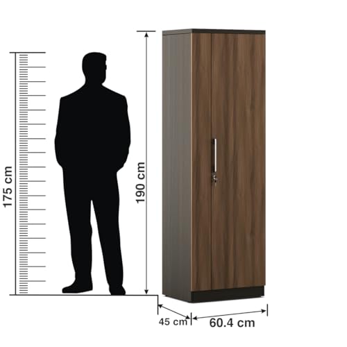 Image of Spacewood Ken Wardrobe | 3 Year Warranty | Almirah, Cupboard, Almari, 1 Door Wardrobe, 1 Hanging Space|Engineered Wood| Walnut Bronze