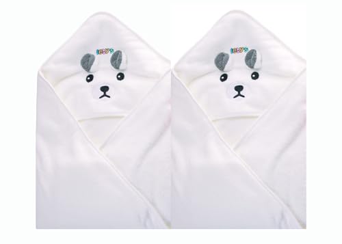 Image of Ioly's Hooded Baby Bath Towels for Newborn Essentials 41 inch Set of 2 Towels with Hood for Kids Babies Toddler Infant (Large) Baby Towel Cosas para Bebes recien nacidos Bath Items (White and White)