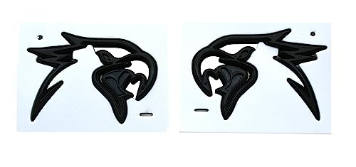 Image of Pair Custom HELLHAWK Emblem Replacement for Trackhawk Fender Door 3D Badge Hellcat Style Head (Glossy Black)