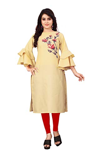 Image of OM SAI LATEST CREATION Slub-Rayon 3 /4 Sleeve Printed A-Line Kurti for Women