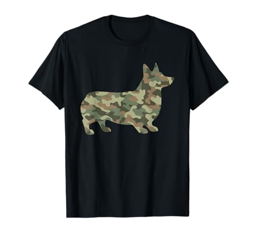 Camo Corgi Silueta Lindo Camuflaje Amante Perros Corgi Fans Camiseta