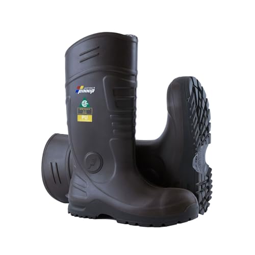 Image of Mens Steel-Toe Durable PU Rubber Work Boots - Waterproof Anti-Slip ASTM F2413-24 | Acid Oil Resistant Shank Mud Rain Hunting Boots