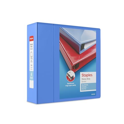 Classeur robuste à 3 anneaux Staples pervenche 10,2 cm pour classement de documents volumineux