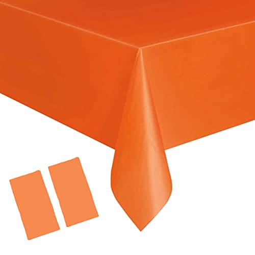 YAAVAAW 2 pièces 137 * 274cm Orange Nappes Jetable,Rectangulaire Imperméables Nappe Plastique Décoration de Table pour Anniversaire,Fêtes,Mariages,Pique-niques,Halloween,Noël,Jardin Extérieur