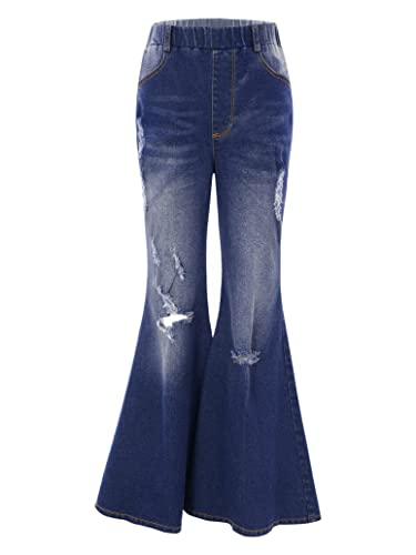 Youth Girls Vintage Ripped Bell Bottoms High Waist Denim Pants Stretchy Flare Jeans Casual Trousers Jeggings Pant