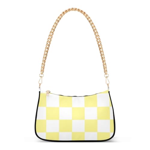 Sac à main à chaîne style plaid américain jaune et blanc à multi-poches