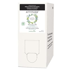 ATTITUDE Liquid Hand Soap, EWG Verified, Plant and Mineral-Based, Vegan Personal Care Products, Olive Leaves, Bulk Refill Format, 67.6 Fl Oz
