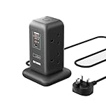 SE UKASE USB C Extension Lead Tower, 65W PD Fast Charger, 6-Gang AC Outlets & 4 USB Ports, 13A 3250W Multi Plug Socket with 2m Cable, Desktop Charging Station for Home Office