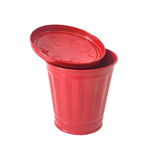 Image of Mini Trash can & Iron Garbage can Pencil Cup Holder 2pcs (Red)