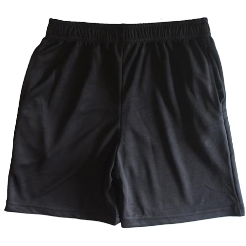 Image of RISH - Sports Black Shorts for Kids Boys and Girls with Side Pockets | Relaxed Fit Dry Fit Fabric Short Pants