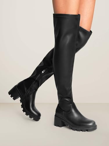 DREAM PAIRS Women's Knee High Boots, Platform Over The Knee High Chunky Heel Fashion Boots for Women,Size 9.5,Black-Pu,SDOB2406W