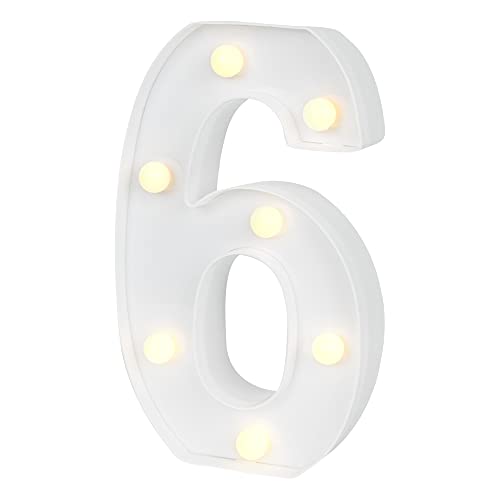 Image of Restaurantware Illumify 7.1 x 1.2 x 8.7 Inch Light Up Number 1 Durable Marquee LED Light - Number 6 Touchproof White Plastic Party Light Keyhole Slot For Parties Weddings Or Special Events