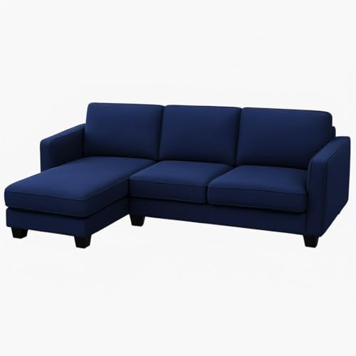 Image of FURNY Arlo 4 Seater Fabric LHS L Shape Sofa Set (Dark Blue) Premium Velvet Finish | Ideal of Living Room