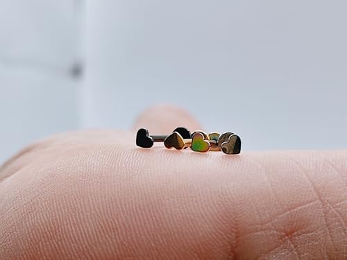 Image of AZTAZ Titanium G23 Internally Threaded Heart Nose or Lip Labret or Earring - High Polish 16G for Ear, Helix, Tragus. Hypoallergenic 4 mm Flat Back Base, 7-10 mm Length