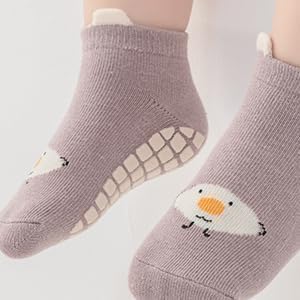 ZINLEY Baby Anti-Slip Cartoon Socks for Boys & Girls | Soft Cotton Non-Skid Socks with Grips for Infants & Toddlers | Breathable, Stretchable, Cute Animal Printed Baby Footwear (Animal Socks) 2