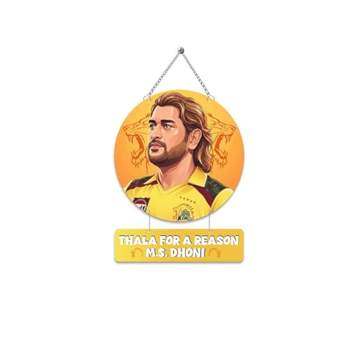 Image of GIFTMEBAZAR Wooden Wall Hanging Decor MS Dhoni inchThala for a Reason inch Quote Printed | Gift for Cricket Lovers & CSK Fans | Home, Office & Student Room Wall Art