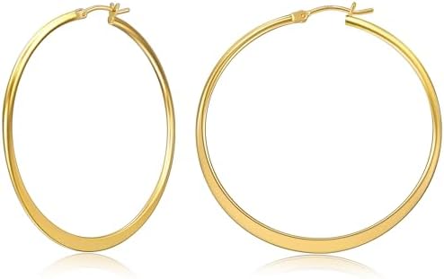 Gacimy 14K Gold Plated Flattened Hoop Earrings for Women, 14K Real Gold Plated Hoops with 925 Sterling Silver Post,Hypoallergenic Lightweight Earring
