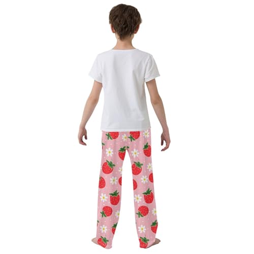 Pink Strawberries Daisy Flower Pajama Pants Long Sleep Pant Soft PJ Bottoms Sleepwear3