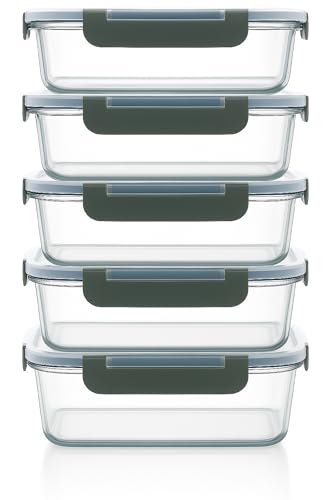Visario Glas Frischhaltedosen 5er Set – 5× 1040 ml | Große Glasbehälter mit Deckel | Borosilikatglas | Luftdicht & auslaufsicher | BPA-frei | Mikrowelle, Ofen & Spülmaschine geeignet