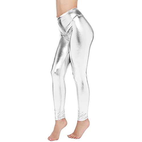 Pantalon pour femme - Matériau brillant - Idéal pour les clubs de soirée - Couleur pure -...