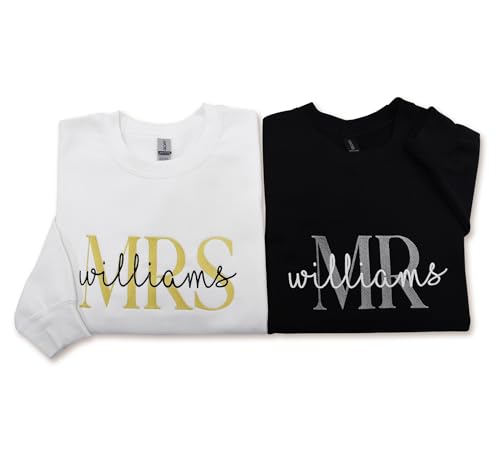 NACRE APPAREL Custom Matching Mrs Mr Embroidered Sweatshirt Personalized Embroidery Couple Hoodie Honeymoon Gift Long Sleeve.