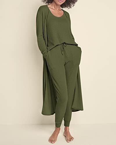Image of Eurivicy Womens Lounge Set Waffle Knit 3 Piece Pajama Sets Tank Tops Loose Pants with Long Cardigan Loungewear 2026