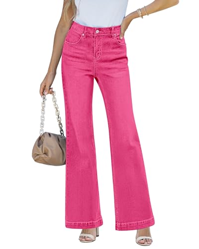 LookbookStore Hot Pink Jeans for Women Wide Leg Jeans High