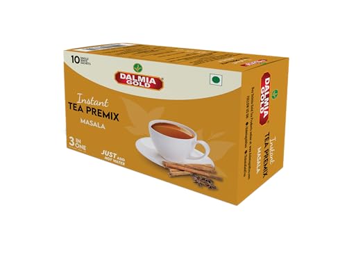 Image of Dalmia Gold Instant Tea Premix - Masala Flavour - Regular Sugar (14 Grams * 10 Sachets) (Makes 100Ml) | Masala Tea Powder | Premix Tea | Masala Chai| Desi Chai
