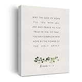 Bible Verse Canvas Print Decor May the God of Hope Romans 15:13 Wall Painting Posters Artwork 12”X15”Rustic Home Office Decoration (Framed)