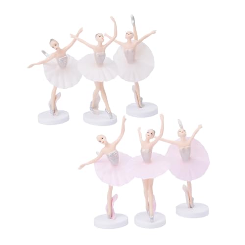 Gatuida Adornos para Tartas de Cumpleaños 6 Figuras de Bailarinas de Plástico, Decoración para Pasteles Infantiles, Set de 2 Estilos (Falda Blanca y Rosa), Accesorios Decorativos