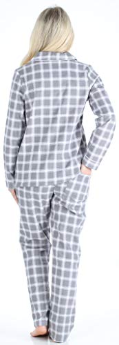 Pajamamania Women's Cotton Flannel Long Sleeve Button-Down Pajamas Pj Set, Grey Plaid, Large, #TOP1