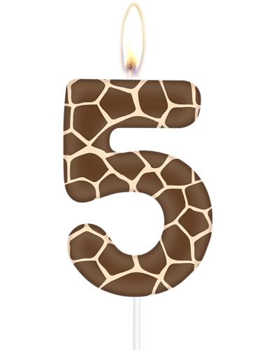 Vela de aniversário de girafa número 5 - decoração de bolo e festa com tema de animais da selva