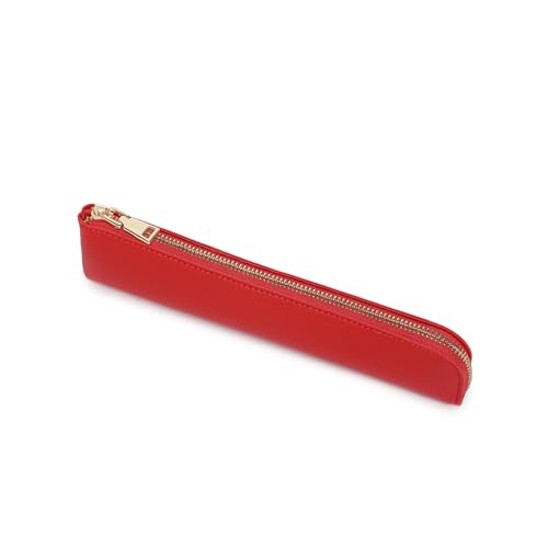 Image of Faux Leather Pencil Case Small Pencil Pouch Slim Pen Case Holder Zipper Bag for School Office(Bright Red)