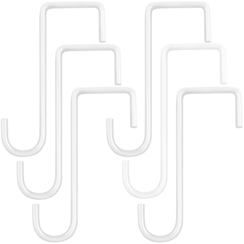 ESFUN 6 Pack 2 x 6 inch Vinyl Fence Hooks Patio Hooks White Powder Coated Steel Hangers fits Easily for Indoor & Outdoor Hanging Lights Plants & Planters Bird Feeder Pool Equipment
