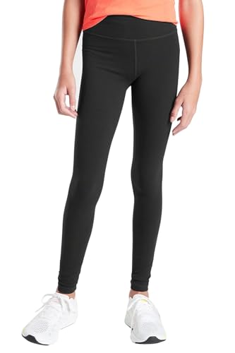 Haloumoning Legging pour Fille - Pantalon de Yoga - Couleur Unie - Jogging - Sport - Entraînement Basique - Élastique - Opaque pour Enfants, Noir, 9-10 Ans