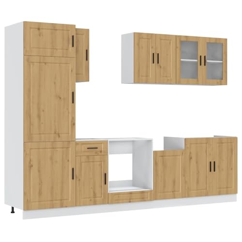 Homgoday Juego de 8 muebles de cocina Kalmar Artisan, madera de roble
