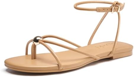 Strappy Flat Sandals for Women Comfortable Open Toe Ankle Strap T...