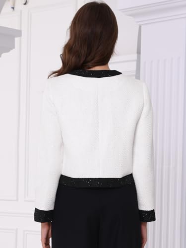 Allegra K Sequined Tweed Blazer for Women's Collarless Button Up Casual Office Short Blazers3