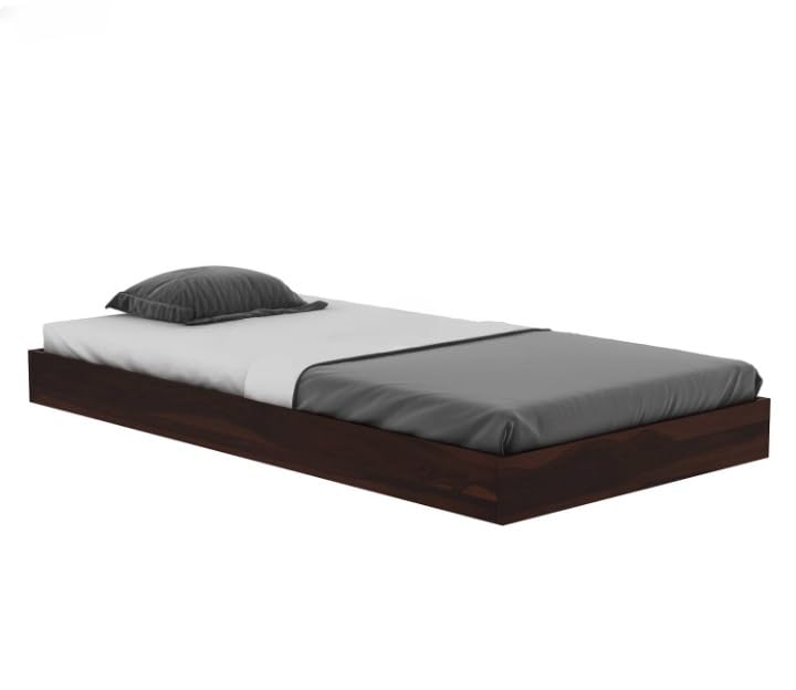 Image of SUNCOM Sheesham Wood Low Height Double Size Bed Without Storage Wooden Palang Furniture Solid Wood Cot for Bedroom Living Room (Walnut Finish)