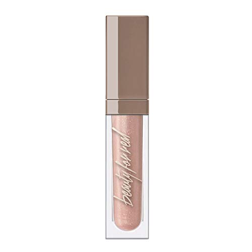 Beauty For Real Lip Gloss + Shine, Starlust - Champagne Pink Metallic - Non-Sticky Plumping & Hydrating Gloss - Light & Mirror In Cap - Contains Marine Collagen - 0.15 fl oz