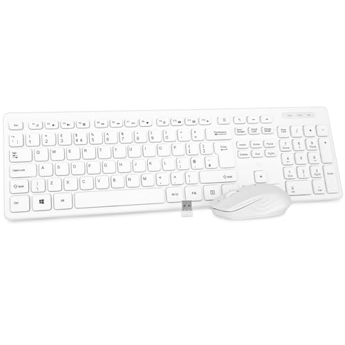 Wireless keyboard and Mouse Rii RK200 Standard Full Size Keyboard and Mouse 104 Keys for Work Office Home UK Layout (AAA Batteries not Include)-White