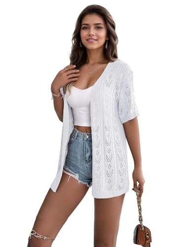 Women's Open Front Cardigans Summer Short Sleeve Hollow Out Lightweight Going Out Sweater Tops3