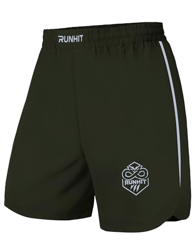 Runhit Men's Boxing Shorts – MMA Fight Shorts for BJJ, Wrestling, No Gi, Jiu Jitsu, Muay Thai, Training, Cage Fighting, Grappling, Kickboxing Green S