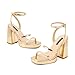 MIRAAZZURRA Platform Strappy Heel Sandals Square Open Toe Two Strap Chunky High Heeled Sandals with Buckle Ankle Strap for Women Party Wedding Dress Gold 7.5