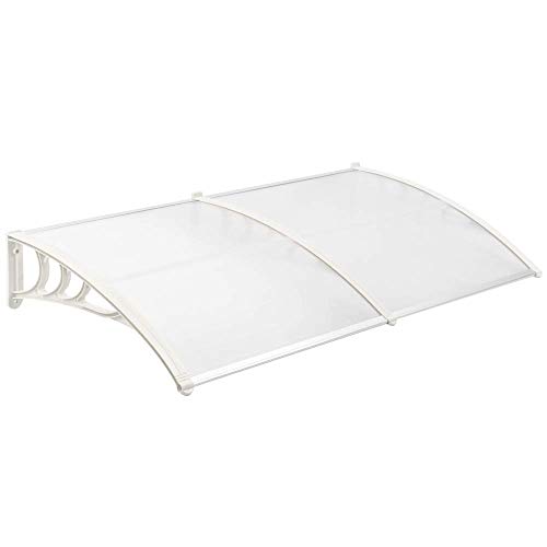 PrimeMatik - Tejadillo de protección 200x80 cm Transparente. Marquesina para Puertas y Ventanas con Soporte Blanco
